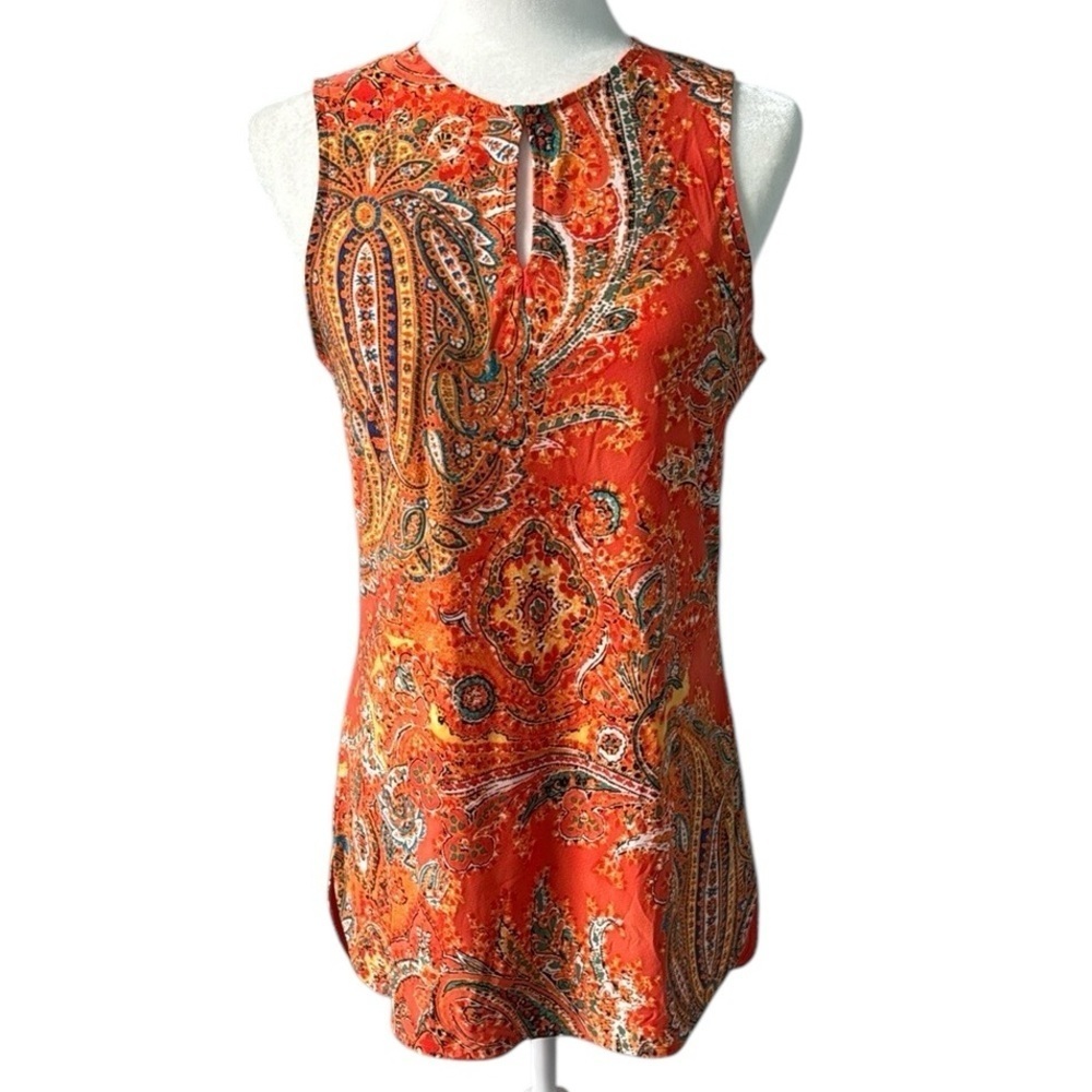Lauren Ralph Lauren Keyhole Sleeveless Tunic Top Dress Orange Paisley Small NWT